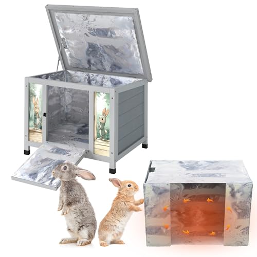 Coziwow 24" Bunny Hutch for Outdoor & Indoor Use - Solid Wood Rabbit Cage with Detachable Insulation Liner, Lightweight Weatherproof Shelter for Cats, Rabbits, Small Animals, Gray - color: Grey with Warm