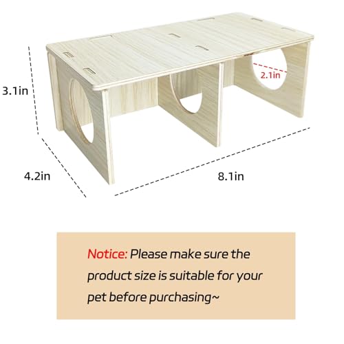 Hamiledyi Wooden Hamsters 2-Chamber Hideout-Tunnel Multi Chamber Exploring Toy Hamster Hiding Maze Tunnel Toy Platform Stuff Cage Accessories for Gerbil Rat Mice - size: M