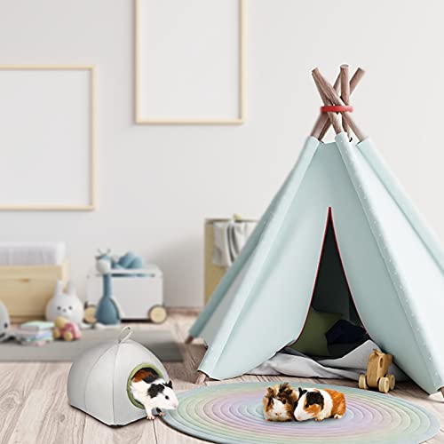 YUEPET Guinea Pig Bed 2 Pack, Washable Guinea Pig Hideouts, Stump & Yurt | Guinea Pig Hideout, Guinea Pig House, Soft Plush Fabric, Removable Cushions, Green Stump & Gray Yurt, Anti-Slip Bottoms - color: Gray Yurt Tent & Green Stump