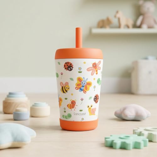 SANDJEST Bugs and Insects Insulated Sippy Tumbler 12 Oz, Gift for Birthday, Christmas & Back to School - color: Bugs & Insects