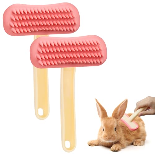 2Pcs Rabbit Brush Soft Bunny Grooming, Soft Silicone Small Animal Massage Comb, Practical Brush Bunny Grooming Kit Supplies Suitable for Cats Puppies & Other Pets - color: 2pc/pink