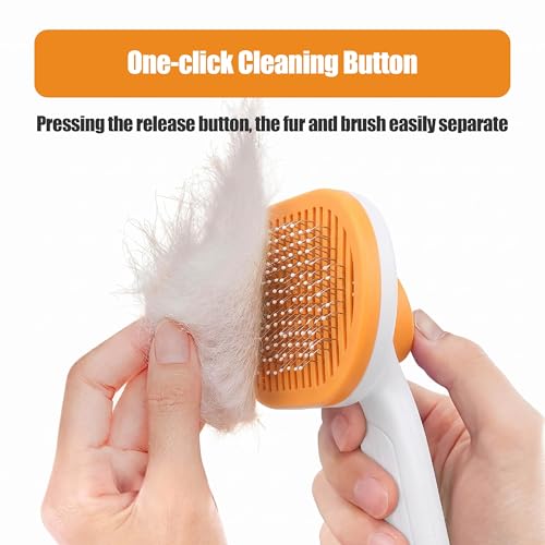 Self-cleaning pet grooming brush - gentle and skin-friendly, effectively removes loose undercoat from pets, suitable for cats, dogs, and other pets (orange)