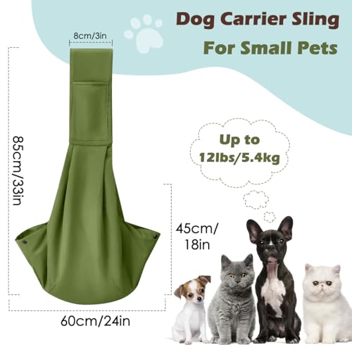 Pawaboo Small Dog Sling Carrier | Reversible Puppy Small Pet Carrier,Hands Free,Safety Buckle,Storage Pocket for Travel,Outdoor Activities Matcha Green - color: Matcha Green