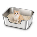 Qiuma Stainless Steel Cat Litter Box with Low Entry, Metal Kitty Litter Box for Senior or Injured Cats, Odor-Free, Non-Stick, Easy to Clean, 15.6"x11.6"x5.9", Litter Pan for Small Cats and Animals - size: 15.6"L×11.6"W×5.9"H