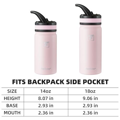 Fanhaw 14 oz Kids Water Bottle for School, Insulated Water Bottle with Straw Lid, Stainless Steel Vacuum Insulated Bottle for Boys & Girls, Leak-Proof, BPA Free(Pink) - color: Pink
