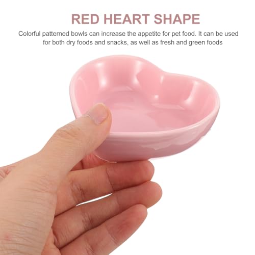 UKCOCO Heart Shaped Ceramic Pet Bowl 3.14X2.75X0.98In Non-Tip Small Animal Food and Water Dish for Hamsters Guinea Pigs Hedgehogs Gerbils - Smooth Surface Pink Porcelain Feeder