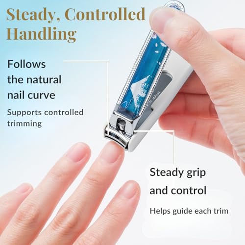 Wablade Japanese Nail Clippers 3.3 Inch Made in Japan, Curved Carbon Steel | Built-in nail catcher and file for controlled daily fingernail & toenail trimming, crafted in Seki, Japan (Mt.Fuji) - color: Mr.fuji