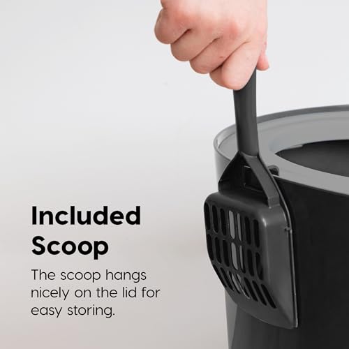 IRIS USA Large Top Entry Cat Litter Box, Hooded Privacy, Black/Gray | Dog-Free Zone, Mess Containment System, Protected Interior, Secure Lid Access, Reduced Tracking, Odor Trapping - color: Black, style: Top Entry