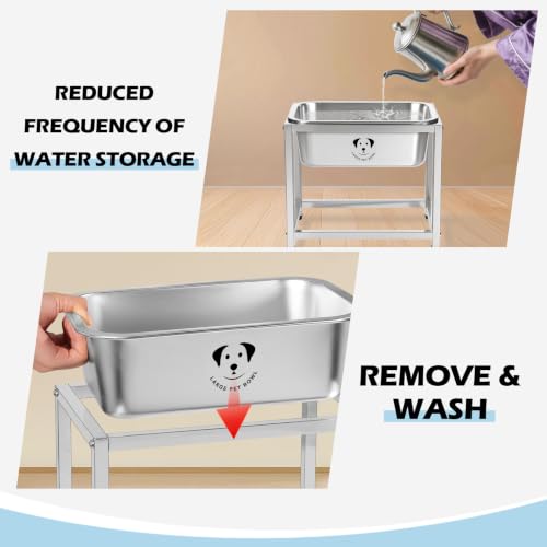 1.25 Gallon Elevated Large Dog Water Bowl, 10.23" Raised Stainless Steel Bowl for Medium Large Breed, Elevated Dog Water Bowl with Full Metal Stand, Easy to Clean and Assemble for Indoor Outdoor - size: 1.25 Gal - Height 10.23"