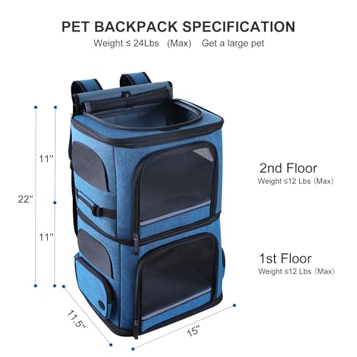 Double Cat Carrier for 2 Cats,Dog Backpack Carrier for Medium Dogs,Double Compartment Pet Carrier Backpack for Dual Pets,for Outdoor Traveling/Stroll and Picnic (Blue) - color: Blue