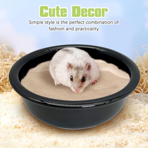kathson Hamster Sand Bath Box Ceramic Small Animals Shower Bathtub Gerbil Litter Box Mice Bathroom Syrian Hamster Digging Sand Container Cage Accessories for Lemmings (Black) - color: Black