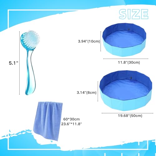 Bearded Dragons Foldable Bathtub with Soft Brush and Towel Set Reptile Accessories Swimming Pool Relax Cleaning Set for Small Pets Guniea Pig Turtle Hedgehog (19.68x3.14In) - color: 19.68x3.14in
