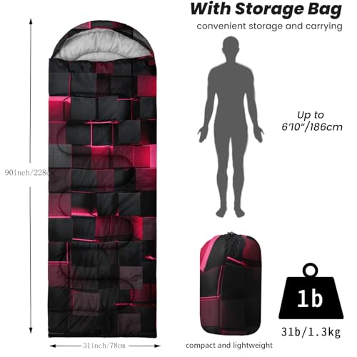 Sleeping Bags for Adults and Kids Backpacking Camping Sleeping Bags for Girls and Boys Lightweight Waterproof Cold/Warm Sleeping Bag for All Season - color: pink