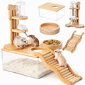 4 Pcs Hamster Cage Accessories Water Bottle Set,Rectangle | Hamster Sand Bath Box Feeding Bowl Climbing Toy Wooden Ladder Bridge Set for Rat Mice Small Animals Habitat Decor Enrichment