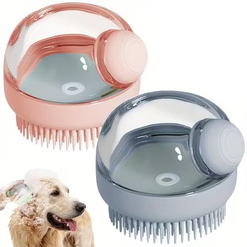 Pet Brushes for Dogs & Cats – Silicone Bristle Grooming Massage Brush with Soap Dispenser, Perfect Dog Bath Brush for Long and Short Haired Pets,Grey - color: grey