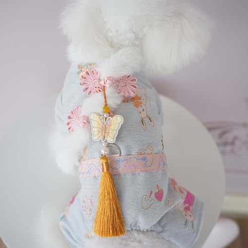 Dog Chinese New Year Clothes Cat Tang Costume Outfit,Tassels Dog Cheongsam Tang Suit,Winter Fleece Pet Jacket Clothes (Blue Four Legs, S(Bust14.1inch|Weight 4-6LBS)) - color: Blue Four Legs, size: S(Bust14.1inch|Weight 4-6LBS)