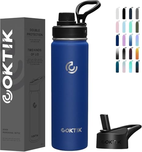 40 Pack 22 oz Sports Water Bottle With Straw,2 Lids, Stainless Steel Vacuum Insulated Water Bottles,Leakproof Lightweight, Keeps Cold and Hot, Great for Travel(Cobalt) - color: Cobalt, size: 40 Pack