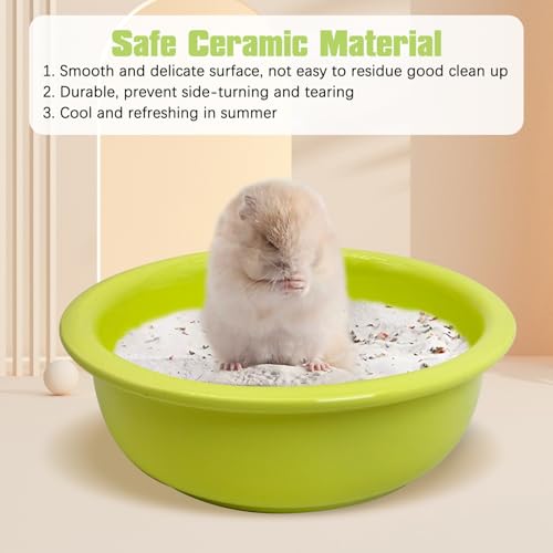 kathson Hamster Sand Bath Box Ceramic Small Animals Shower Bathtub Gerbil Litter Box Mice Bathroom Syrian Hamster Digging Sand Container Cage Accessories for Lemmings (Apple Green) - color: apple Green