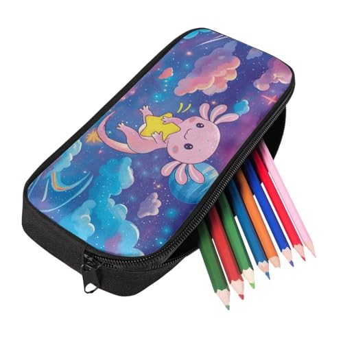 Yellow Star Axolotl Backpack for Girls Boys Bookbag with Lunch Box Water Bottle Sleeve with Strap and Big Pencil Case 5th Grade 4 in 1 Set Comfy Sturdy School Bag Compartment for Kids - color: Yellow Star Axolotl