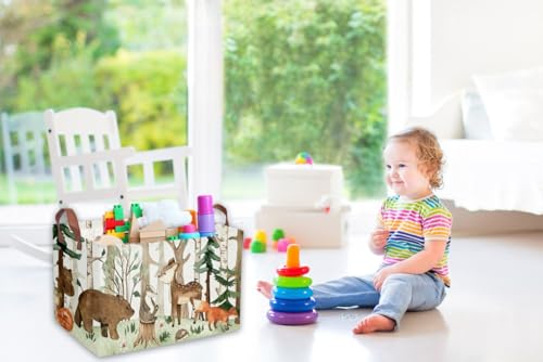 Sanjiaofeng Rectangular Kids Basket Animal Storage Bins,Woodland Storage Baskets with Handles.Clothers,Toys,Books,Kid's Gifts Storage. (Tree animal) - color: Tree animal