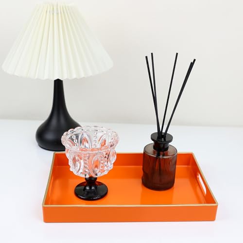 Spsyrine Orange Bathroom Vanity Tray with Handles for Dresser Tops, Countertop, Perfume Decorative Tray, 11.8” * 7.87” *1.37” - color: Orange