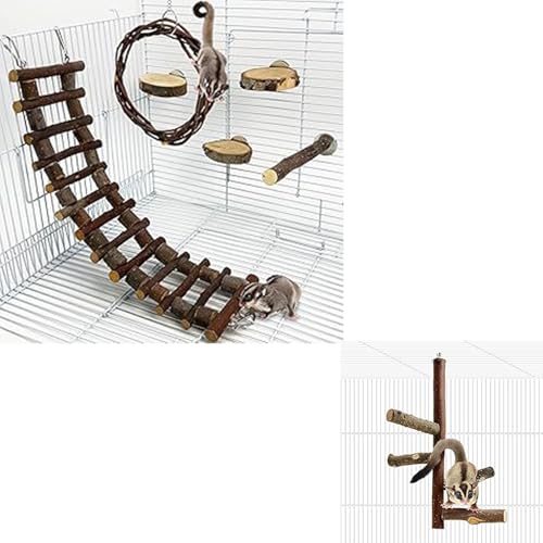 BNOSDM Cage Accessories 6 Packs Wood Sugar Glider Toys Hanging Cage Ladder Perch Stand Climbing Platform and Sugar Glider Toy Natural Fruitwood Perch Stand Hanging Wooden Grinding Small Animal
