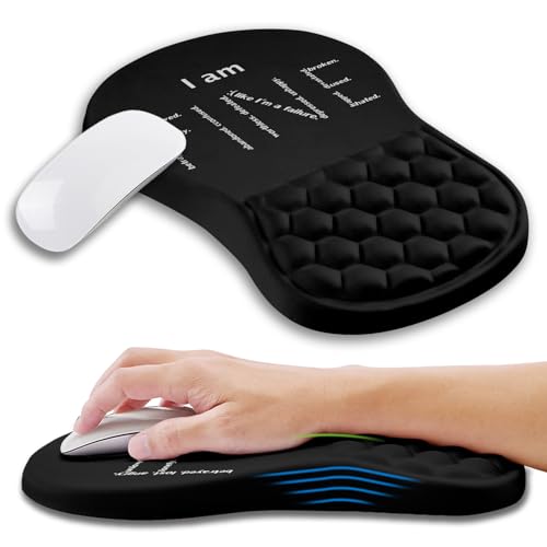 Ergonomic Mouse Pad Wrist Support with Memory Foam Massage Bulge, Carpal Tunnel Pain Relief Mousepad Wrist Rest for Mouse(12x8 inch, I Am Fine) - color: Kg022-i Am Fine
