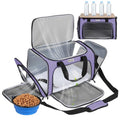 Pet Carrier for Cats & Small Dogs, Travel Carrier with Anti-Collapse Support, Chew Resistant Buckles, Luggage Sleeve, Multi-Pocket Storage, Reversible Mat & Bowl (Purple, Medium (17.5"x11"x11.5")) - color: Purple