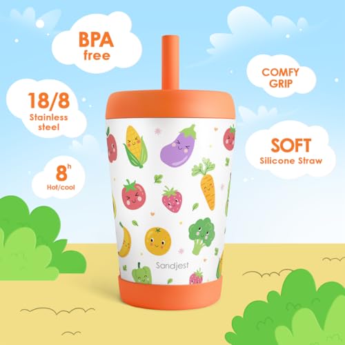 SANDJEST Vegetable Theme Insulated Sippy Tumbler 12 Oz, Gift for Birthday, Christmas & Back to School - color: Vegetable