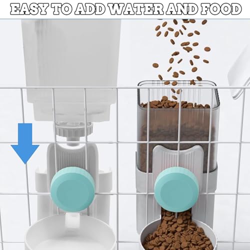 kathson Rabbit Gravity Auto Feeder Set 35oz Hanging Automatic Food Water Dispenser Cage Automatic Feeder Set for Rabbit Chinchilla Guinea Pig Hedgehog Ferret Kitty Puppy (Blue) - color: Blue