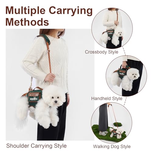Wakytu Dog Lift Harness Dog Carrier Sling for Small Dogs & Cats,XS | stylish puppy sling carrier with handle & pocket,adjustable leash,walking & travel - color: 1.0 Green, size: X-Small(2-5 LBS)