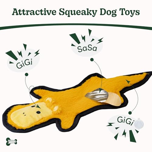 SHARLOVY No Stuffing Dog Toys Crinkle Squeaky, Long Lasting Chews for Aggressive, Durable Plush Dog Puppy Chew Toys for Teething, with 6 Tough Layers for Small Medium Large Breed-5pack,Large | Durable Plush Dog Puppy Chew Toys for Teething, with 6 Tough L