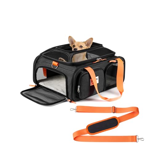 pidipiti 17x13x8 Soft-Sided pet Carrier,for 1 Extra-Small Dog/Small cat | top Expandable,TSA Approved,for Frontier Allegiant Breeze Airlines ,with 2 pockets,zipper lock,leakproof,good Visibility - size: 17.0"L x 13.0"W x 8.0"H