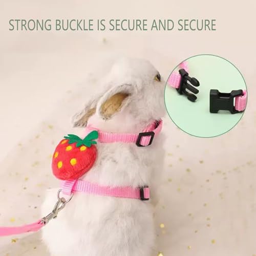 4 Sets Adjustable Bunny Rabbit Harness and Leash Set Small Pet Cute Vest Harness Leash with Decoration for Bunny Ferret Small Pets(Designs: Rabbit/Carrot/Duck/Strawberry)