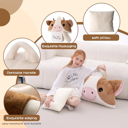 70" 4.2lbs Kids Sleeping Bag with Pillow Brown Cow Toddler Nap Mat | Sleep Sack 2-in-1 Sleeping Mat& Blanket Washable Roll-Up w/ Handle For Daycare Kindergarten Thick Soft & Portable In Gift Box - color: Cow-Brown