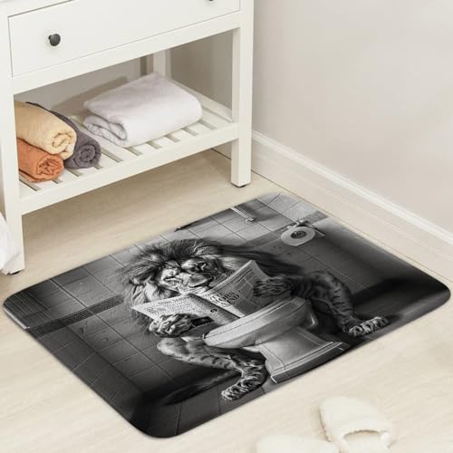 JAWO Funny Cool Lion Bath Mats Rugs for Bathroom, Fun Leo Wild Animal Humor Animal on Toilet Flannel Bathroom Mat Bath Shower Rug Non Slip, American Grey Mat Bathroom Accessories Decor 16x24 - color: Brown, size: 16.00" X 24.00"