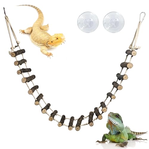 VCEPJH Reptile Climbing Bridge 39 in Long Bearded Dragon Wooden Ladder for Terrarium Crested Gecko Tank Accessories Toys Suit for Lizard Ball Pythons Tree Frog Snake Leopard Gecko - size: L-39in