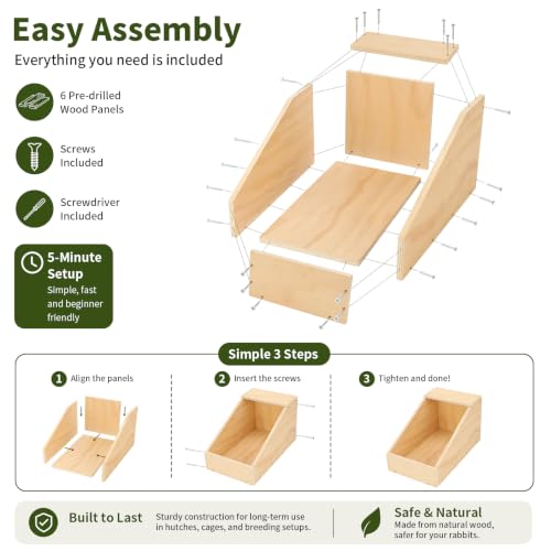 Rypet Wooden Rabbit Nesting Box for Breeding(15.7 x 11.4 x 11.4 Inch) | Low-Step Entry Anti-Crush Design, Enclosed Rear Sanctuary, Chew-Resistant, for Small Animals bunny box - size: 15.7"L x 11.4"W x 11.4"H