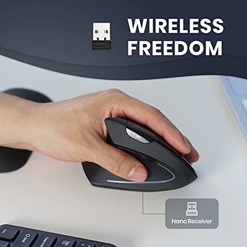 Perixx PERIMICE-713L, Wireless Ergonomic Left Handed Vertical Mouse, 6 Buttons Design, 3 Level DPI, Black, Medium - style: Wireless