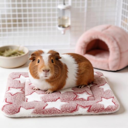 Guinea Pig Bed, 2 Pack (12x10 Inch) Soft Plush Small Animal Bed Mat, Washable Bedding Blanket Sleeping Warm Pad for Bunny, Rat, Ferret, Chinchilla - color: Light Red