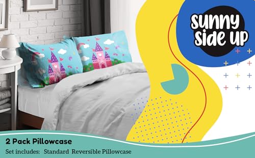 Sunny Side Up Magic Castle 2 Pack Reversible Pillowcases - Double Sided Pillow Covers, Kids Super Soft Princess Bedding - color: Blue - Magic Castle