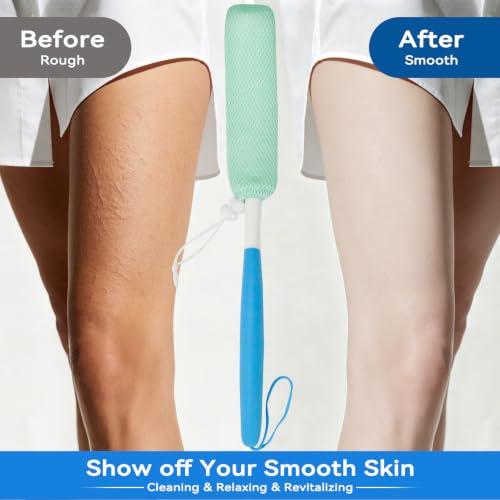 Back Scrubber for Shower,15.35"Curved Body Brush with Anti Slip Long Handle | Long Back Scrubber for Men & Women, Skin Exfoliating Curved Back Scrub Brush, Removable Long Handle Mesh Sponge Back Washer - size: Blue+Blue Handle (YS0125)