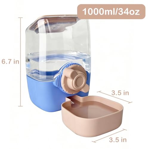 Rabbit Water Bottle, 34oz Pet Hanging Automatic Water Dispenser | Cage Grid Spacing 1.1''-2.1'', Cat Water Feeder for Small Animal Ferret Guinea Pig Chinchilla Small Dog - color: Blue&Pink