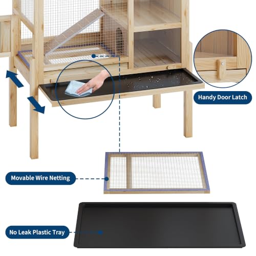 Garvee Wooden Guinea Pig Cage Indoor with Stand, 2-Story Rabbit Hutch | 38" Hamster Hutch w/ Ramp & Hideout, Clear Vision, Leak-Proof Pull-Out Tray, Lockable Door, Bunny Habitat Wood color - color: Wood color