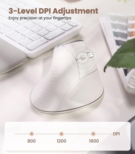 Nulea M510 Vertical Mouse Wireless, Ergonomic Mouse for Comfy Tracking, 3 Adjustable DPI (800-1200-1600), 2.4G Wireless Vertical Mouse with 6 Buttons, Compatible with Windows, Mac OS, Laptop, White - color: White