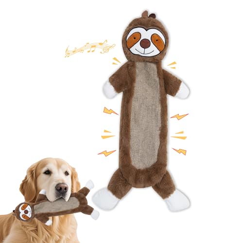 Squeaky Dog Toys for Small & Medium Breeds, Soft No Stuffing Interactive Puppy Teething Chewing Toy with Crinkle Paper, Best Birthday, Christmas, Halloween, Easter Gift, Flat Sloth - color: Sloth