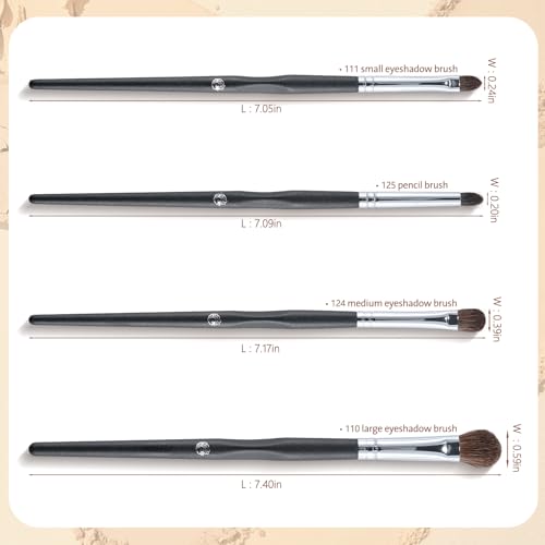 ENERGY Eye Makeup Brush Set 4PCS Professional Eyeshadow Blending Brushes Kit for Eyes Liquid Cream Powder Makeup Up Soft Fluffy Natural Goat Hair for Shader,Smudge,Crease Applicator with Travel Cover - style: Essential Black-4pcs
