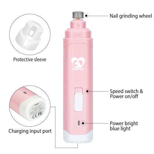 Casfuy Dog Nail Grinder Upgraded - Professional 2-Speed Whisper-Quiet Electric Pet Nail Trimmer Painless Paws Grooming & Smoothing for Small Medium Large Dogs & Cats - color: C-Pink