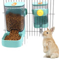 PODOO Rabbit Food Water Dispenser, 24oz No Drip Bunny Water Feeder, 34oz Large Hanging Automatic Pet Food Dispenser, Hanging Outside or Inside The Cage for Small Animals (Food+Water) | 24oz water dispenser and 34oz food feeder with clear detachable contai