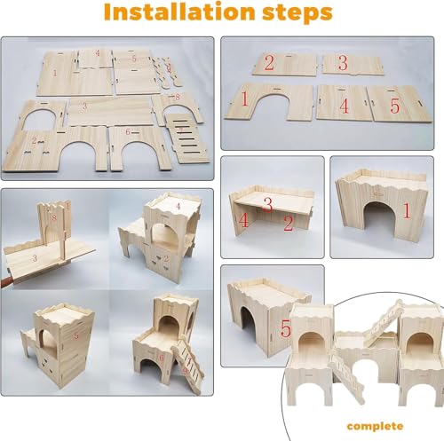Large Wooden Hamster House Castle with Double Decker,Large Hamster, Wooden Hamster Houses,Dwarf Hamster Habitat Hideout with Climbing Ladder,Large Guinea Pig Castle Detachable Hideouts(c) - color: BrownC